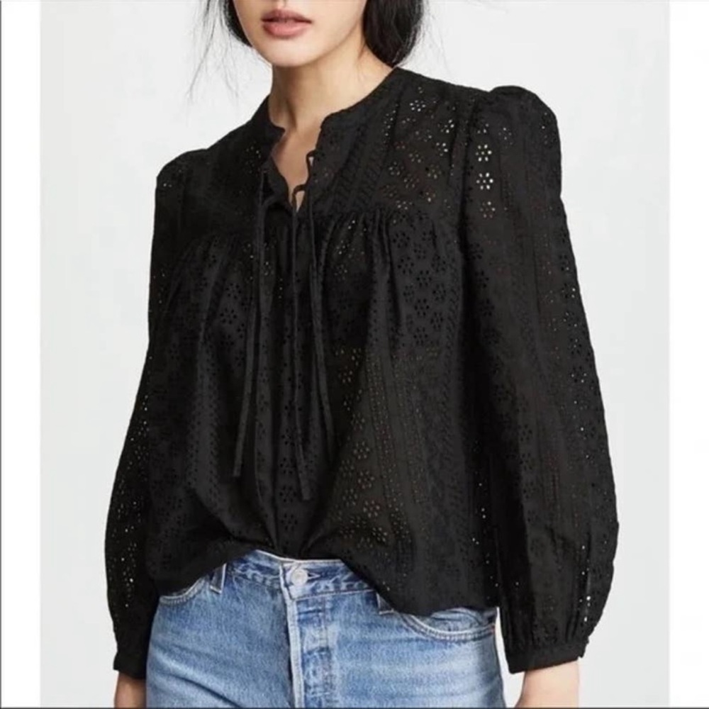 Madewell Eyelet  Black Long-sleeve Top